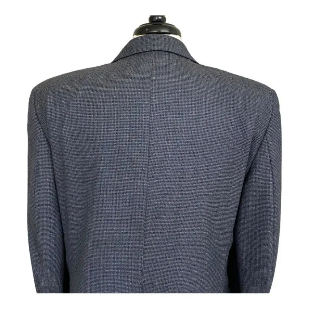 Jos A Bank Blazer Mens 42R Gray Blue Check Plaid 2 Two Button Wool Suit Jacket